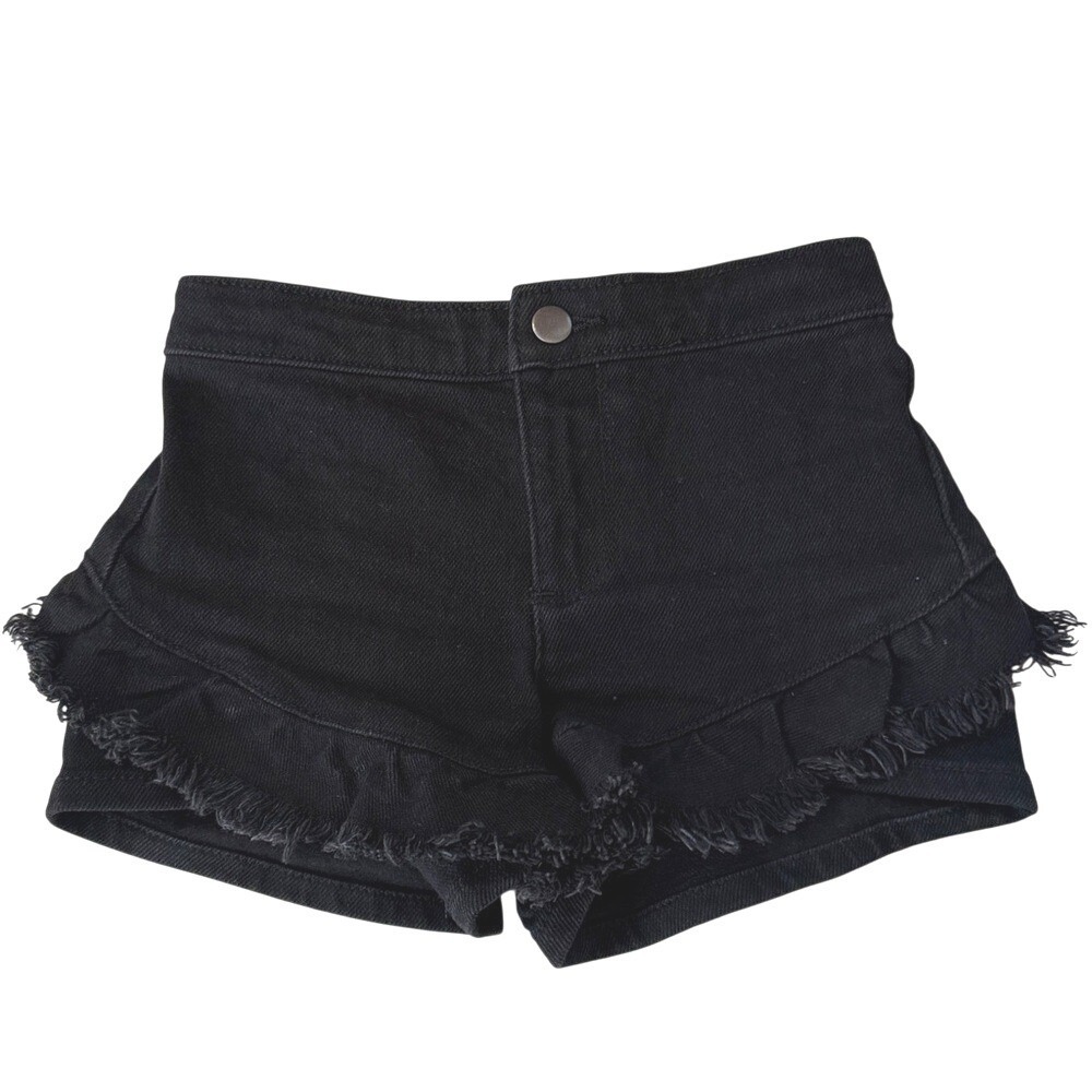 GB Girls Black Denim Ruffle Frayed Hem Shorts‎ Size 4 Distressed Kids